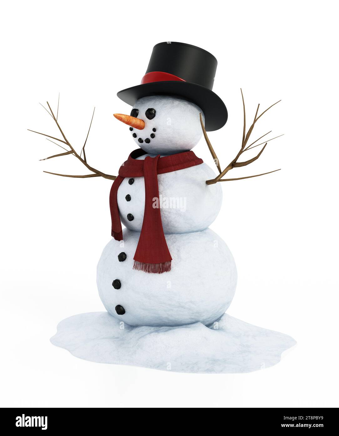 Snowman isolated on white background. 3D illustration Stock Photo - Alamy