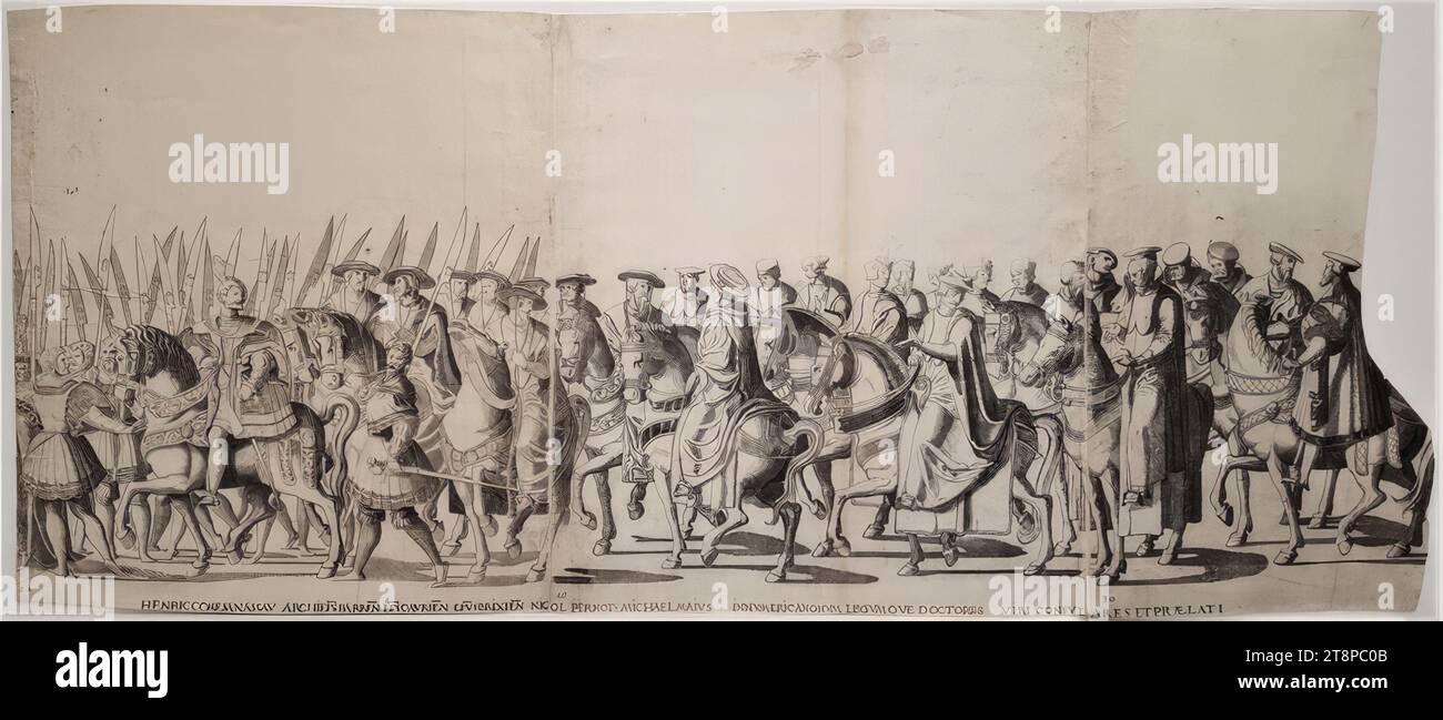 Triumphal procession of Emperor Charles V and Pope Clement VII after the imperial coronation on February 24, 1530 in Bologna: sheet 19, series of 40 etchings on 23 sheets, around 1610, print, etching on paper, sheet: 33.4 × 78.7 cm Stock Photo