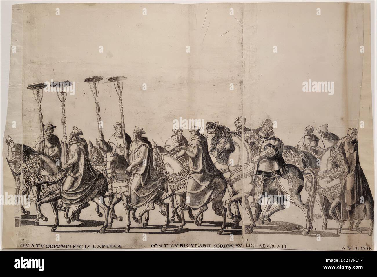 Triumphal procession of Emperor Charles V and Pope Clemens VII after the imperial coronation on February 24, 1530 in Bologna: sheet 8, series of 40 etchings on 23 sheets, around 1610, print, etching on paper, sheets: 33.1 × 49.9 cm Stock Photo
