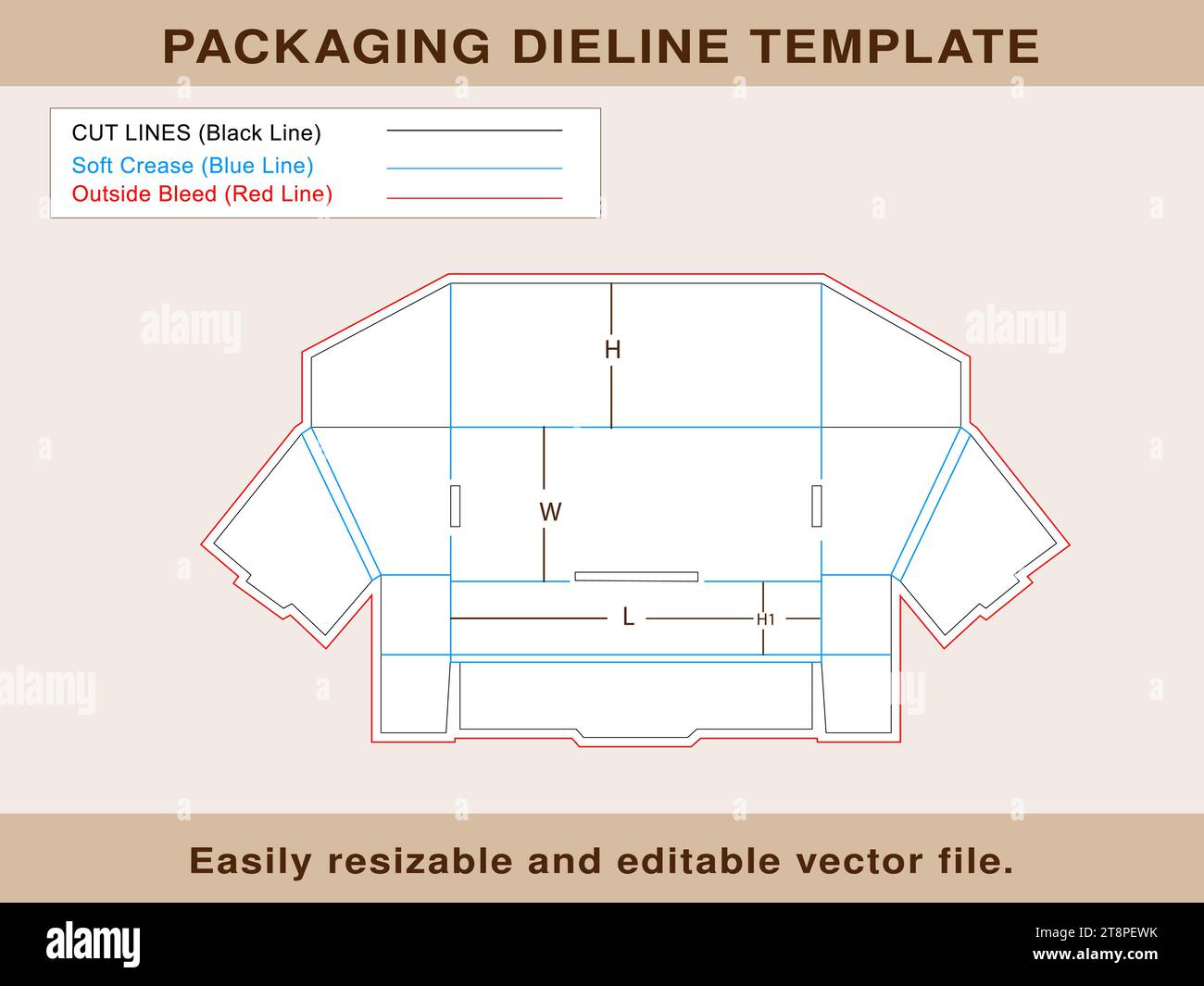 Angled side box with header slots box die line template Editable Vector ...