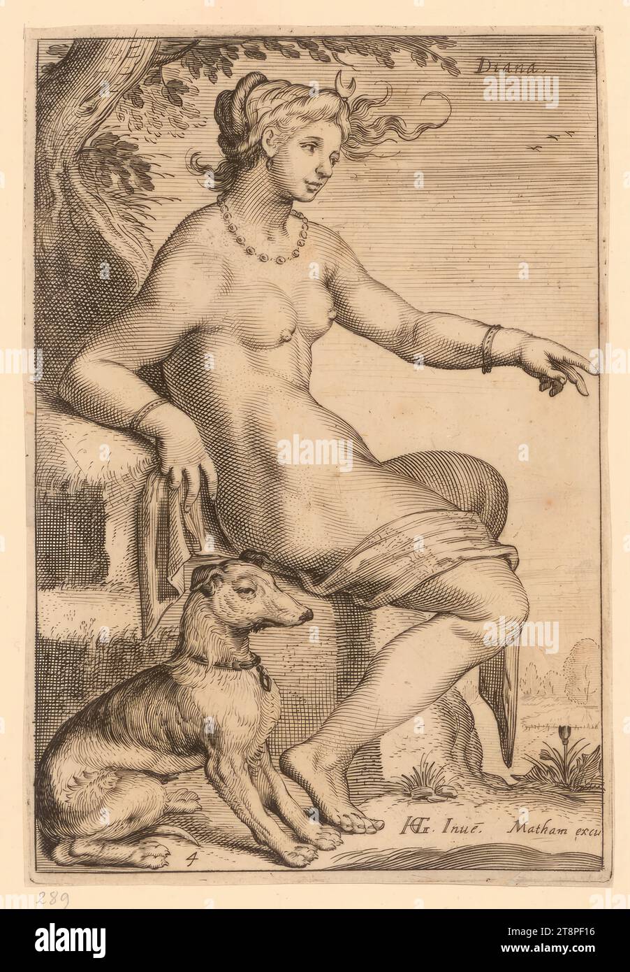 Diana, mythological figures, 1607-1610, printmaking, copper engraving, drypoint, l.u. '4 Stock Photo