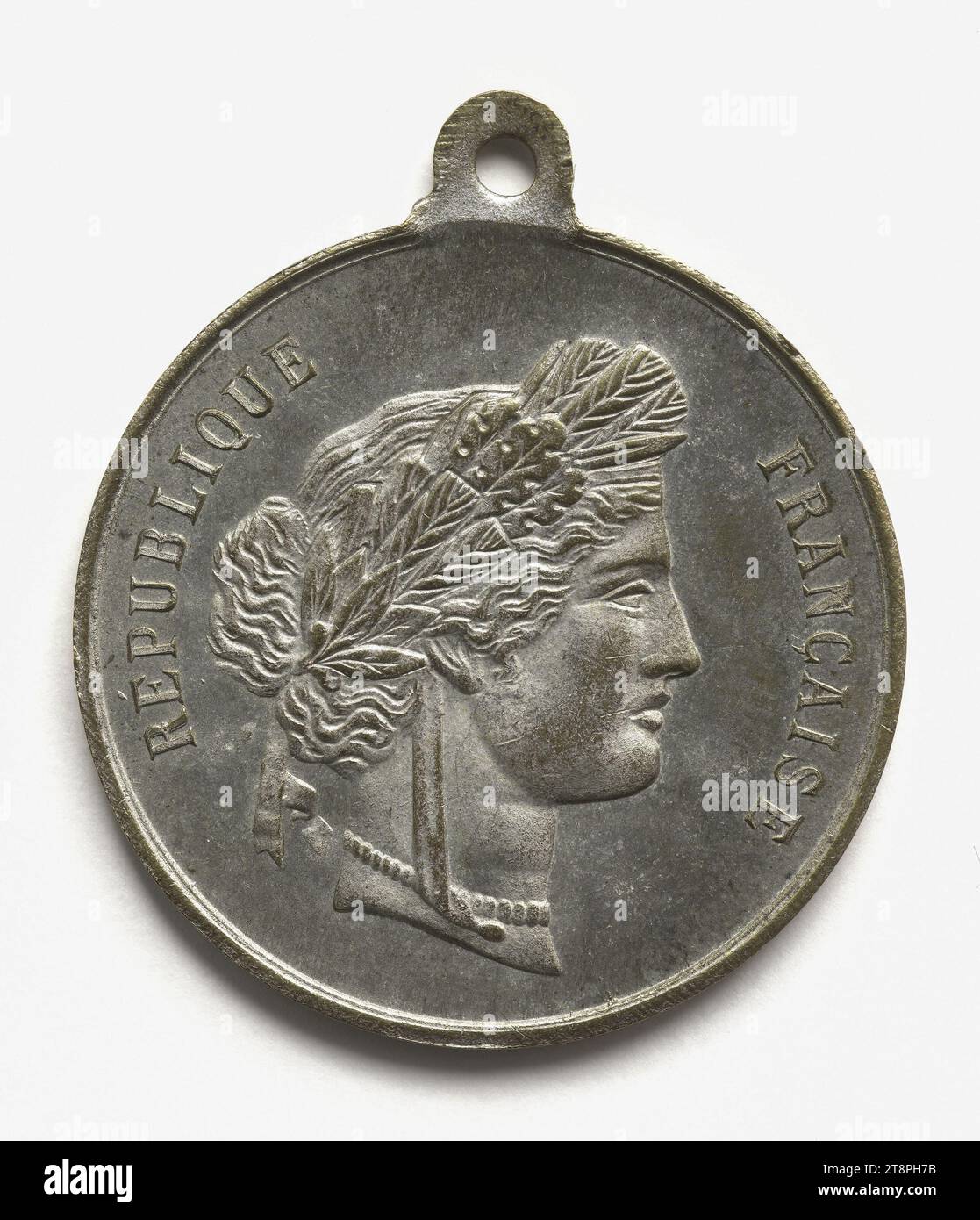 Great competition of music, harmony, orphéon and brass bands in Ferté-sous-Jouarre, May 25, 1879, In 1879, Numismatic, Medal, Copper, Silvered = silver plating, Dimensions - Work: Diameter: 3.2 cm, Weight (type dimension): 7.91 g Stock Photo