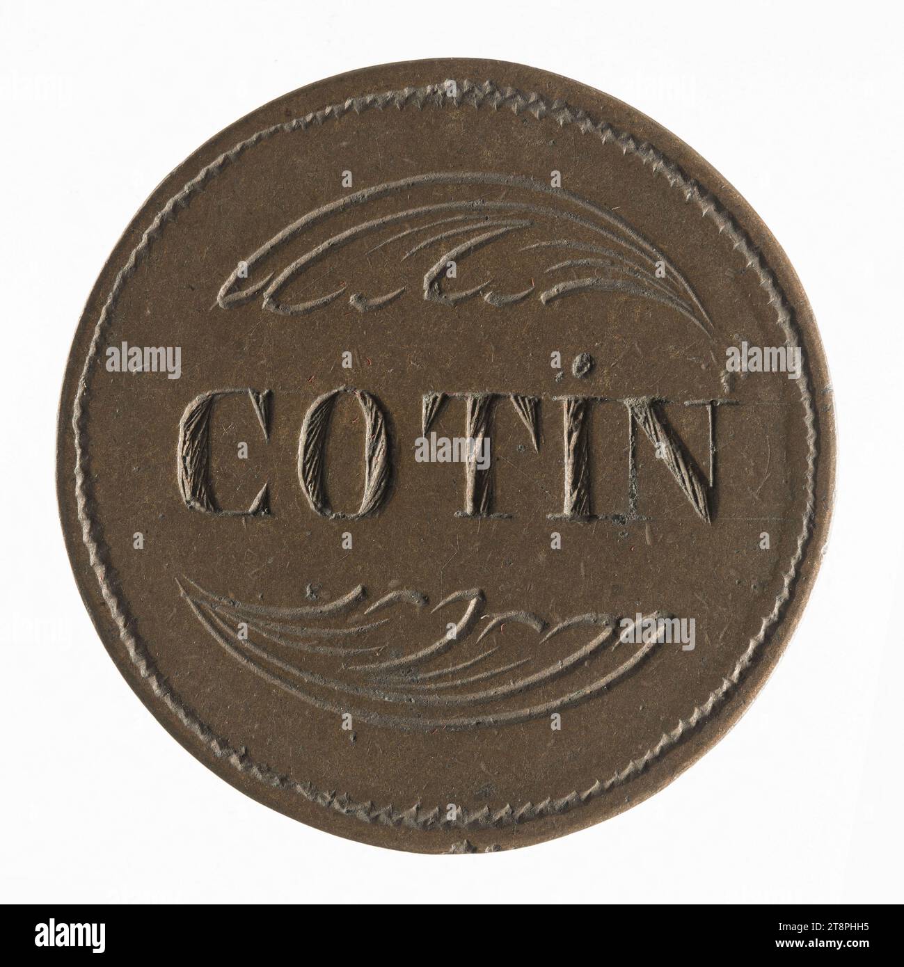 Halles et marchés de Paris: Cotin, Ancien Régime, Numismatic, Token (numismatic), Bronze, Dimensions - Work: Diameter: 3.2 cm, Weight (type dimension): 16.83 g Stock Photo