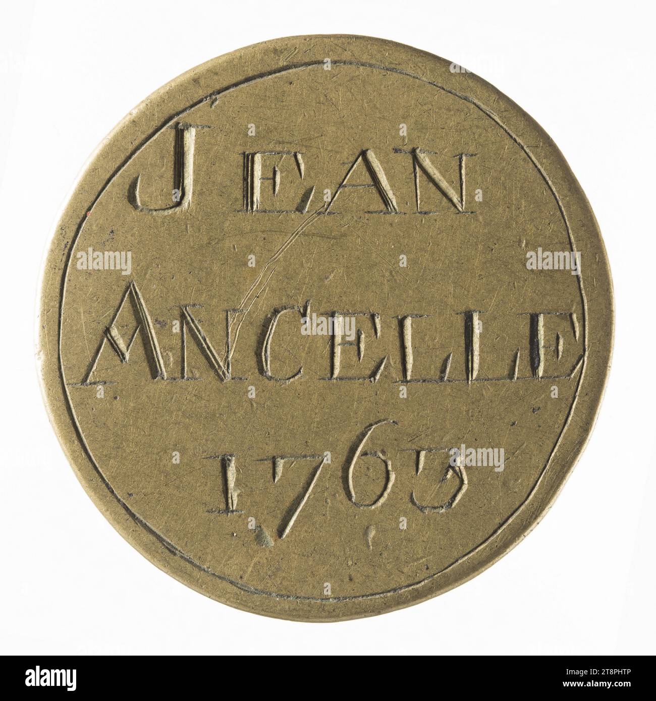 Halles et marchés de Paris: Jean Ancelle, 1763, In 1763, Numismatic, Token (numismatic), Brass, Dimensions - Work: Diameter: 3 cm, Weight (type dimension): 10.47 g Stock Photo
