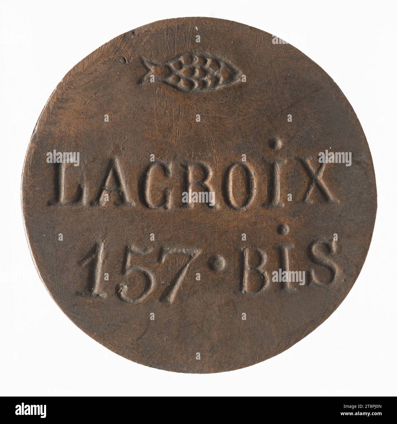 Halles et marchés de Paris: Lacroix, 17th-18th century, Numismatic, Token, Copper, Dimensions - Work: Diameter: 3.2 cm, Weight (type size): 9.09 g Stock Photo