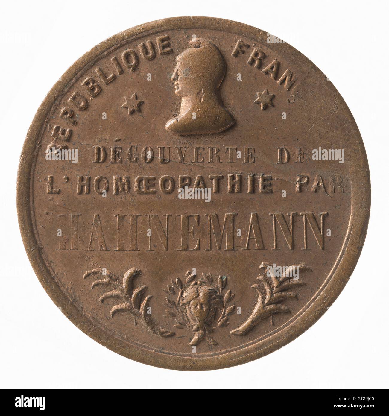 Homage Samuel Hahnemann, inventor of homeopathy, 1849, In 1849, Numismatic, Coin, Copper, Dimensions - Work: Diameter: 3.5 cm, Weight (type dimension): 14.82 g Stock Photo