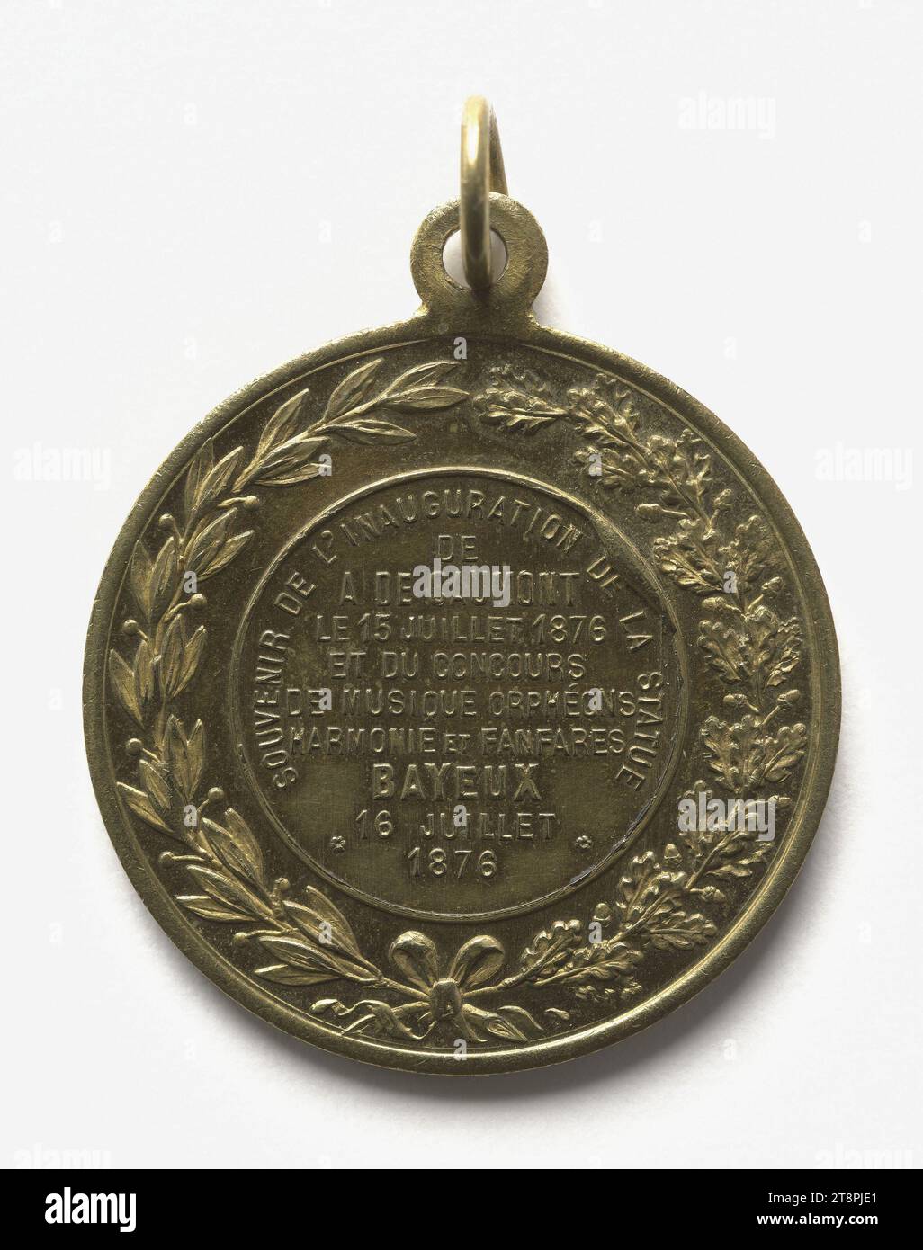 Inauguration of the statue of A. de Caumont and music contest in Bayeux, July 15 and 16, 1876, In 1876, Numismatic, Medal, Copper, Gilt = gilding, Dimensions - Work: Diameter: 3.4 cm, Weight (type size): 14.65 g Stock Photo