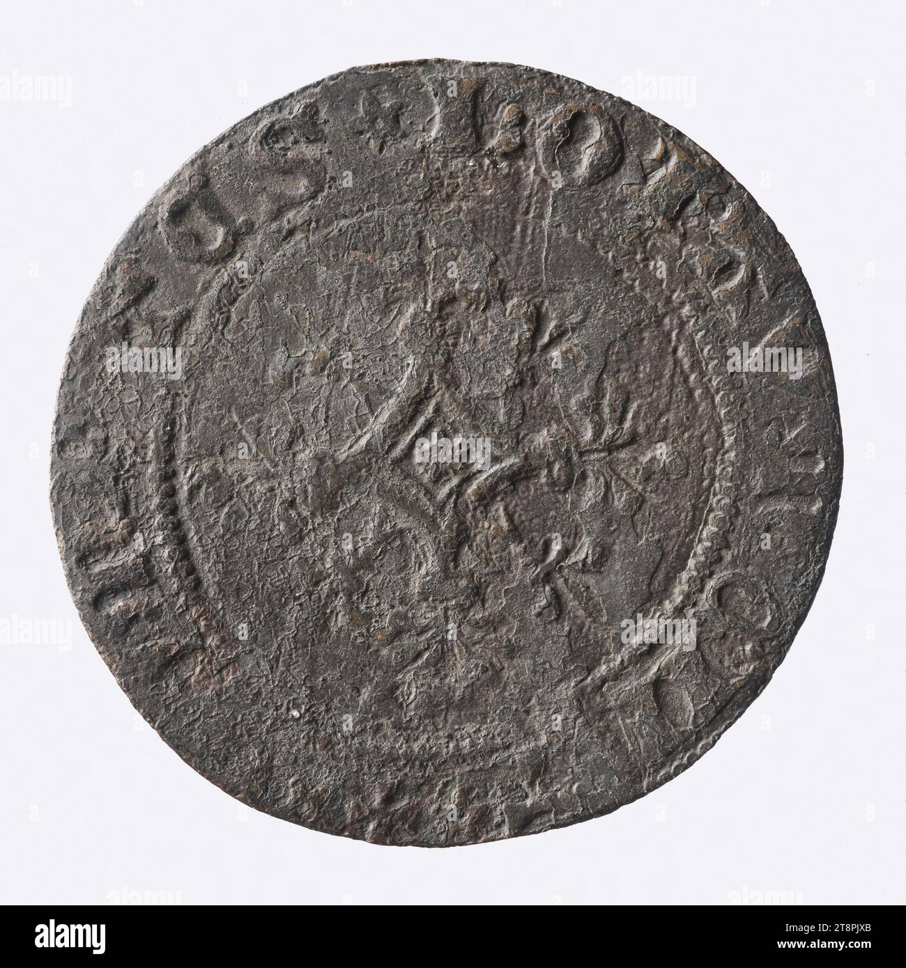 Counting token with fleurdelys shield and cross, 13th15th century