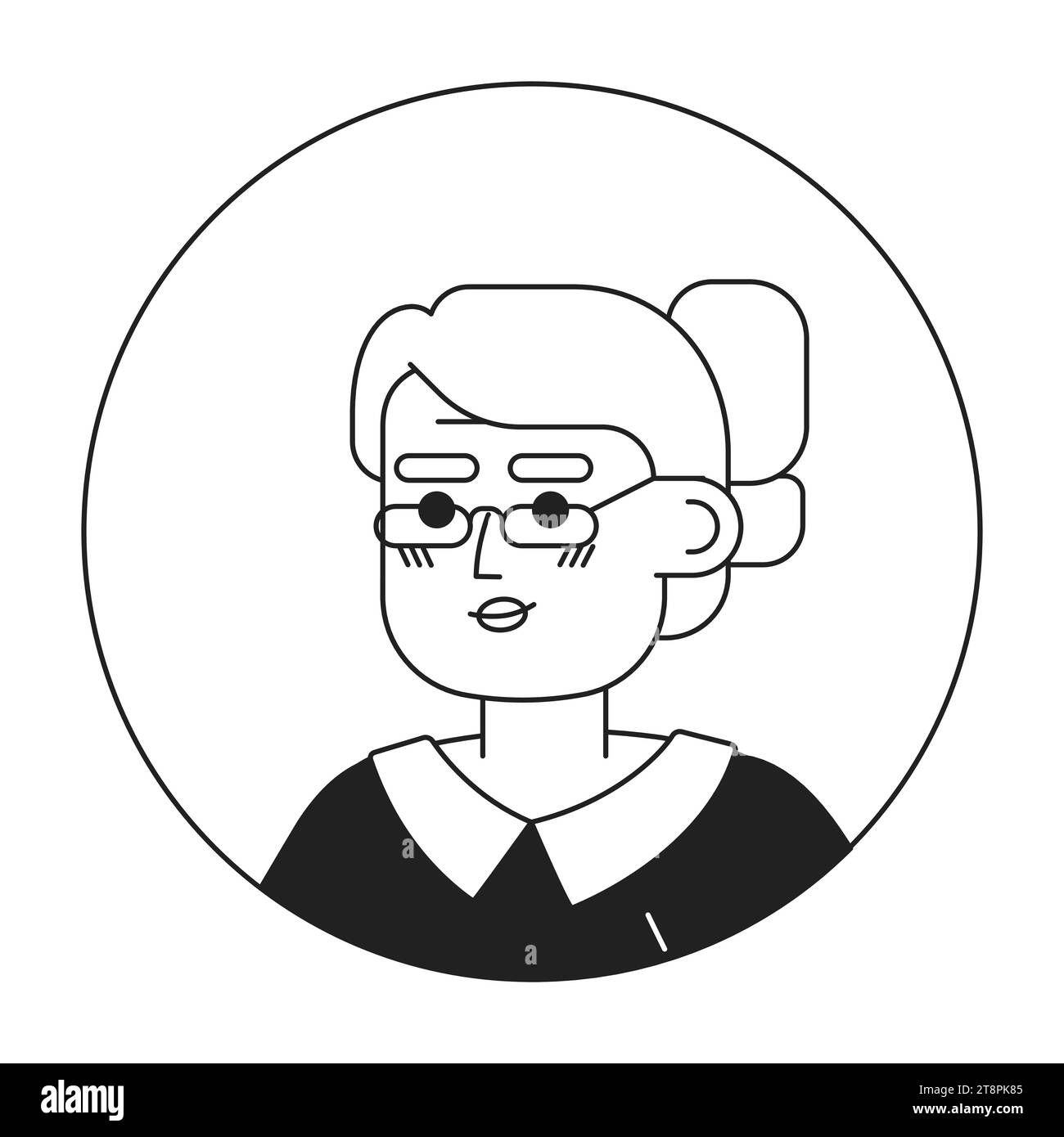 Eyeglasses asian grandma relaxed smiling black and white 2D vector avatar illustration Stock Vector