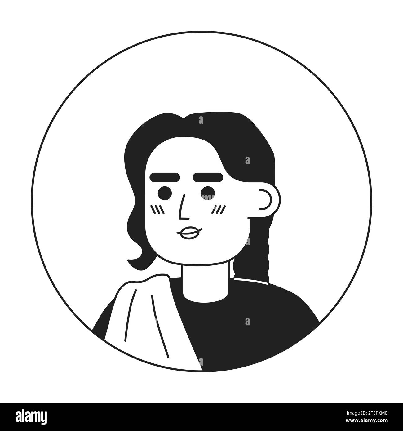 Saree indian young woman relaxed smiling black and white 2D vector