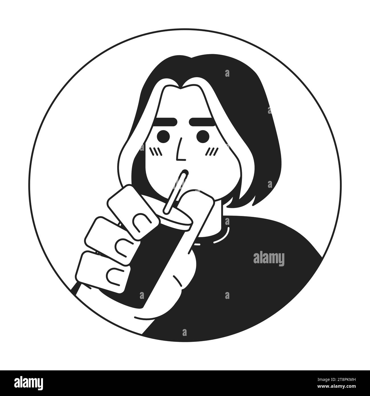 Medium-length hair indian man drinking through straw black and white 2D