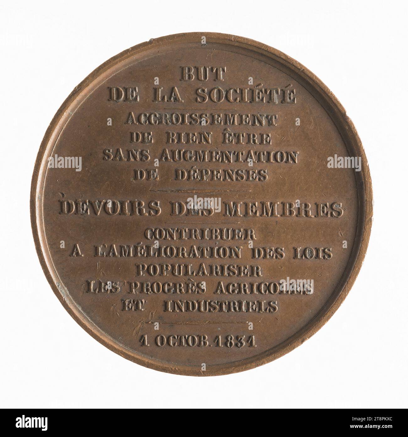 Medal of encouragement of the national society for the intellectual emancipation, October 1, 1831, In 1831, Numismatic, Medal, Bronze, Dimensions - Work: Diameter: 3.4 cm, Weight (type dimension): 20.18 g Stock Photo