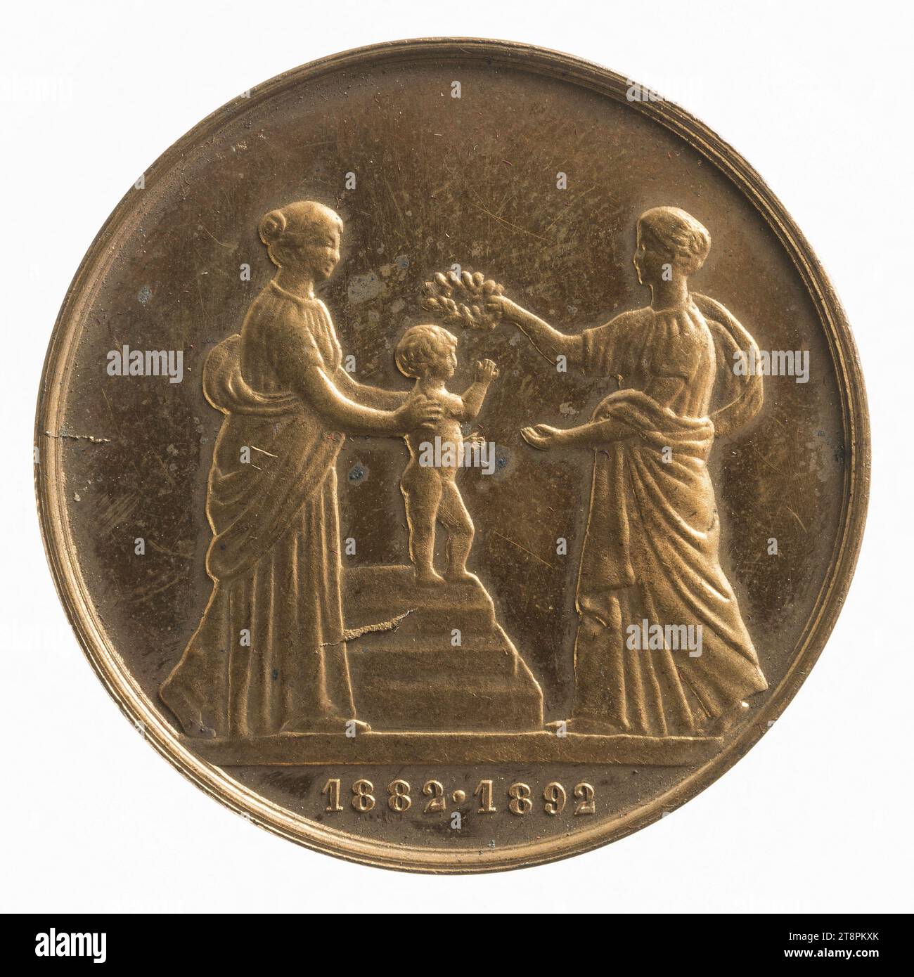 Medal of honor of the contest of hygiene of the childhood of Paris, 1892, In 1892, Numismatic, Medal, Copper, Gilding = gilding, Dimensions - Work: Diameter: 3.7 cm, Weight (type dimension): 17.25 g Stock Photo