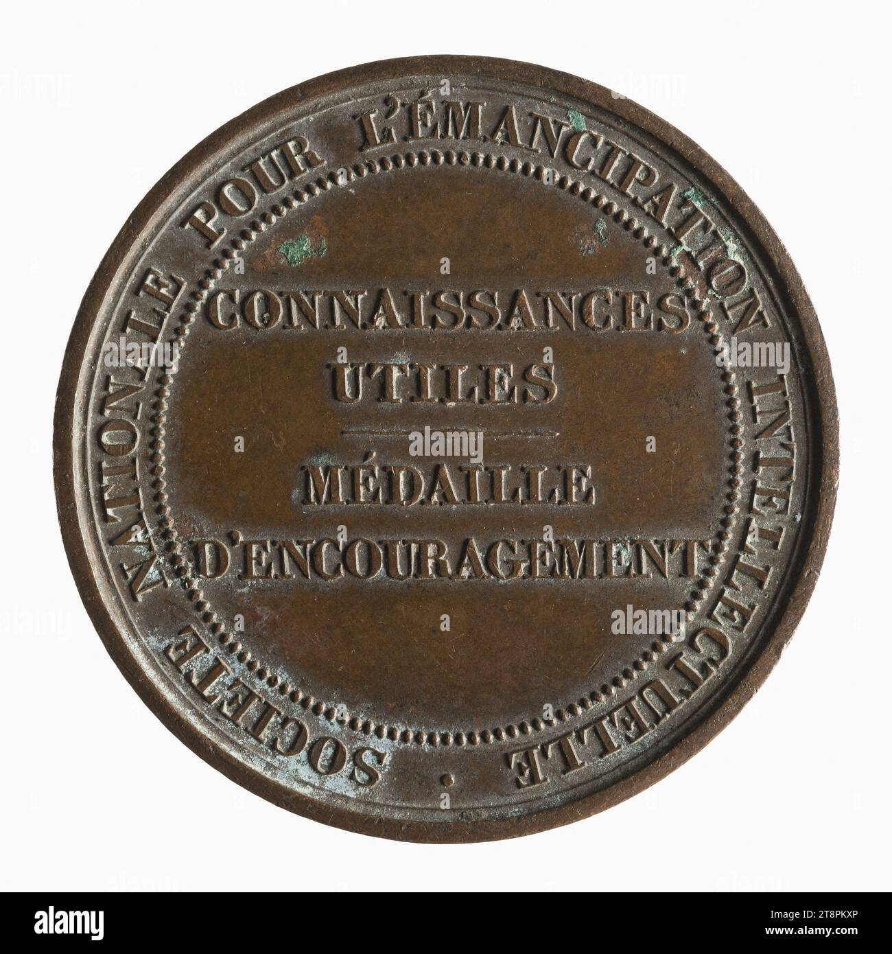 Medal of encouragement of the national society for the intellectual emancipation, October 1, 1851, In 1851, Numismatic, Medal, Bronze, Dimensions - Work: Diameter: 3.4 cm, Weight (type dimension): 16.07 g Stock Photo