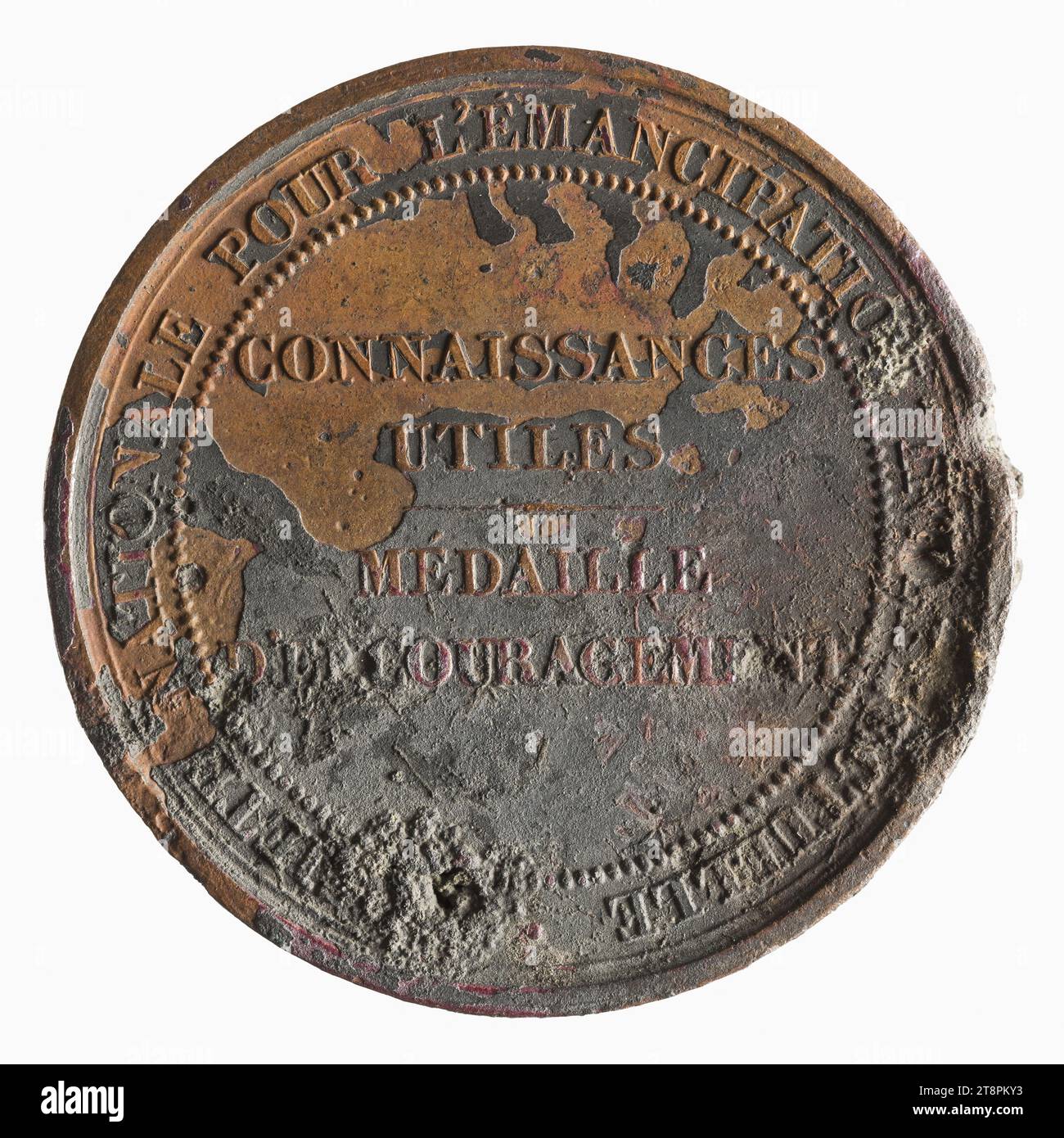 Medal of encouragement of the national society for the intellectual emancipation, October 1, 1851, In 1851, Numismatic, Medal, Bronze, Dimensions - Work: Diameter: 3.4 cm, Weight (type dimension): 16.07 g Stock Photo