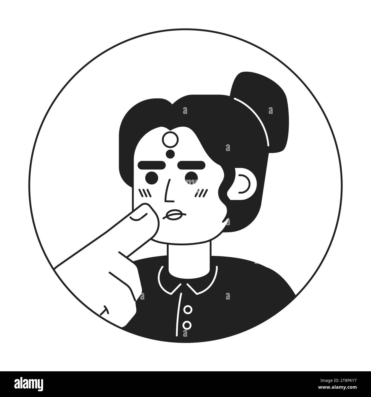 Maang tikka indian female stroking chin black and white 2D vector ...