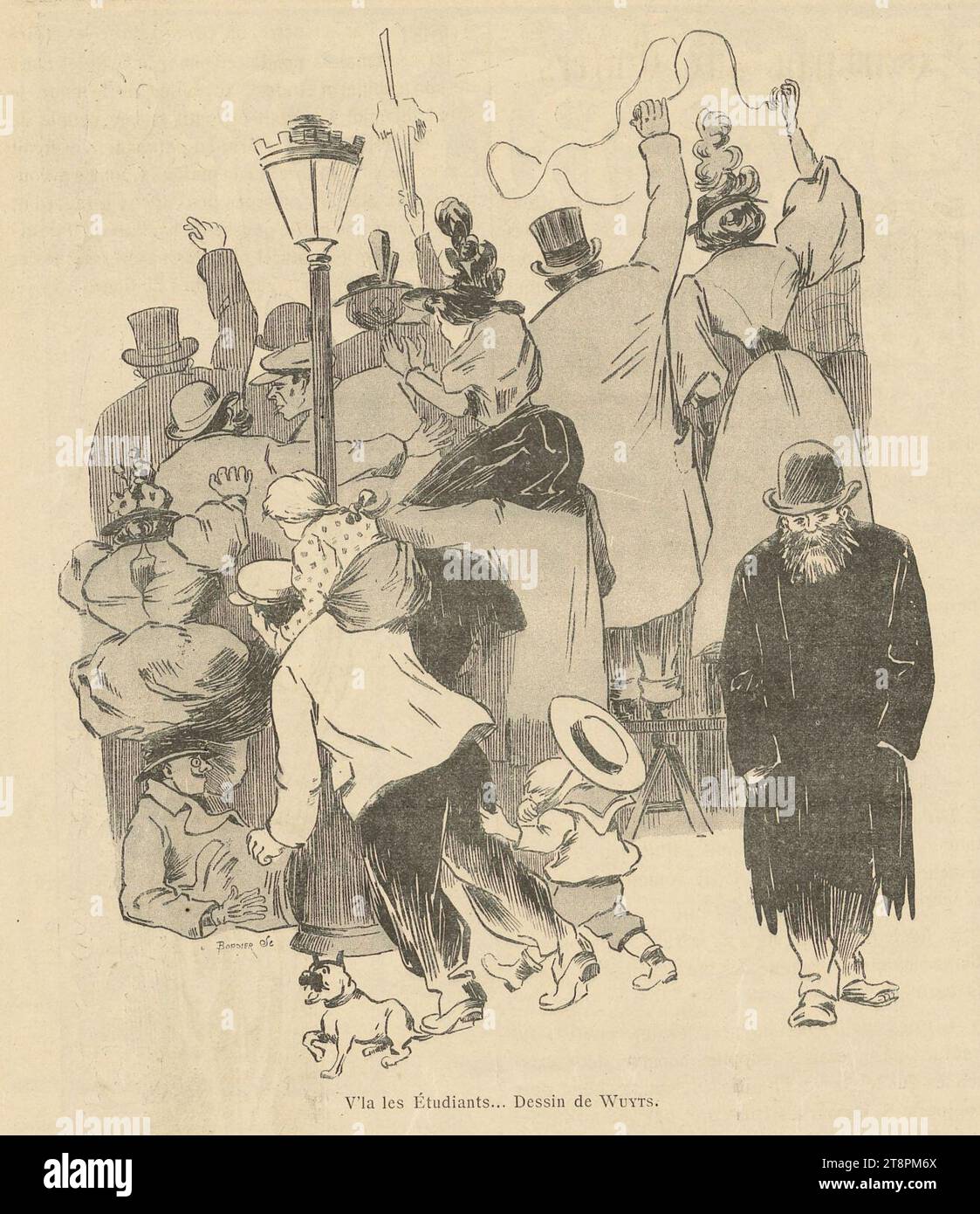 V'là les Etudiants - Dessin de Wuyts - Au Quartier latin, organe de la cavalcade des étudiants - Paris 1897. Stock Photo