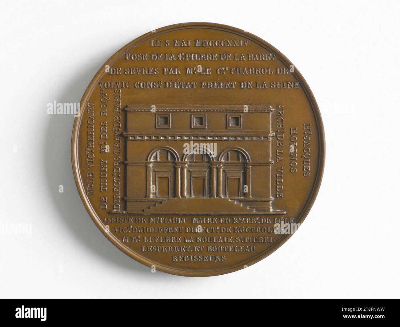 Laying of the first stone of the barrier of Sevres by the prefect Chabrol de Volvic, May 5, 1824, Andrieu, Bertrand or Jean-Bertrand, In 1824, Numismatic, Medal Stock Photo