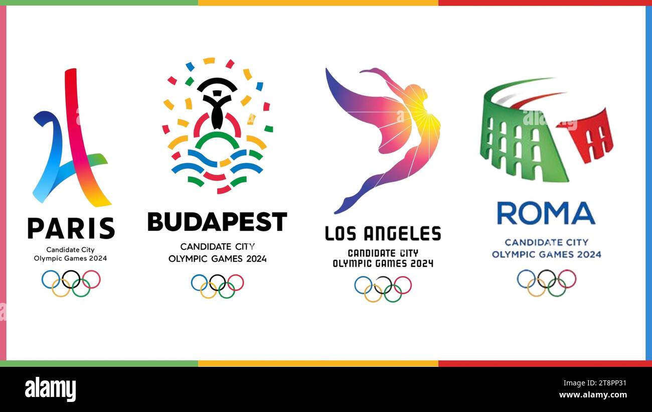 Olympic Games Paris 2024, logo and flags, vector illustration