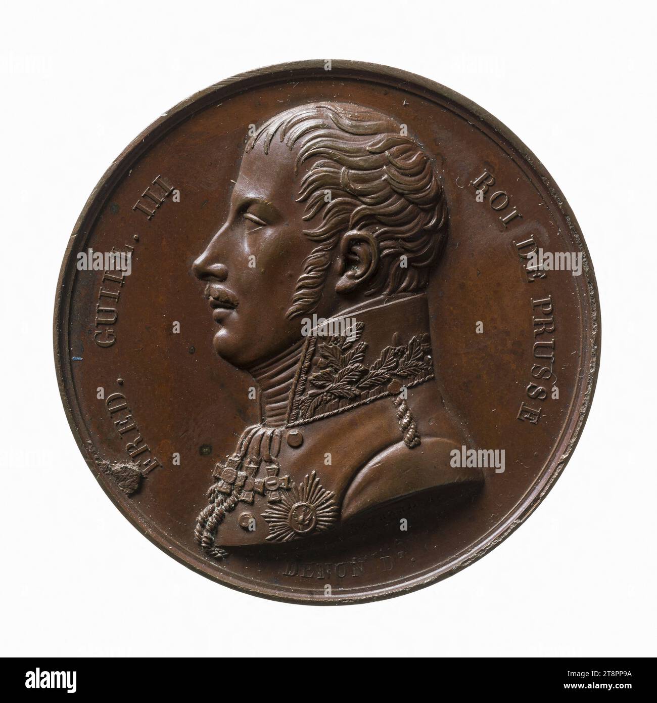 Visit of Frederick William III (1770-1840), King of Prussia (1797-1840), to the Mint of Medals, 1814, Andrieu, Bertrand or Jean-Bertrand, Engraver in medals, Vivant-Denon, Dominique, Draughtsman, In 1814, Numismatic, Medal, Paris, Dimensions - Work: Diameter: 4 cm, Weight (type size): 34.36 g Stock Photo