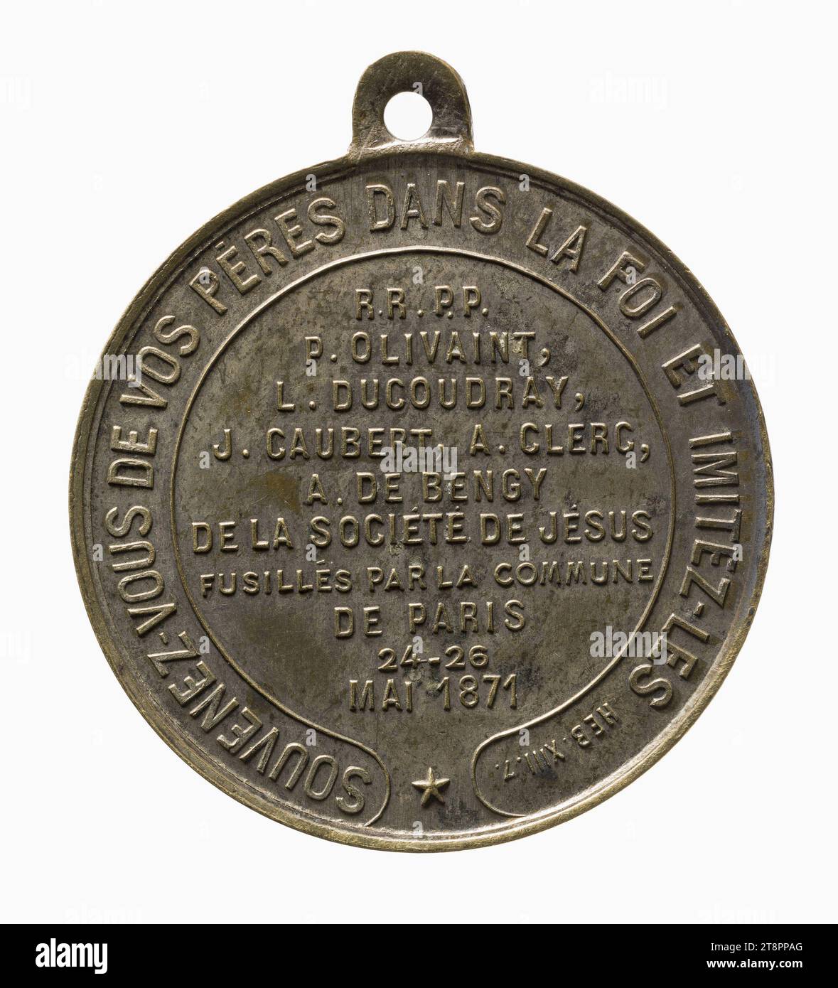 Members of the Society of Jesus shot by the Paris Commune, May 24-26, 1871, Anger (Monsieur), Editor, In 1871, Numismatic, Medal, Copper, Silver plated = silver plating, Dimensions - Work: Diameter: 2.7 cm, Weight (type dimension): 6.7 g Stock Photo