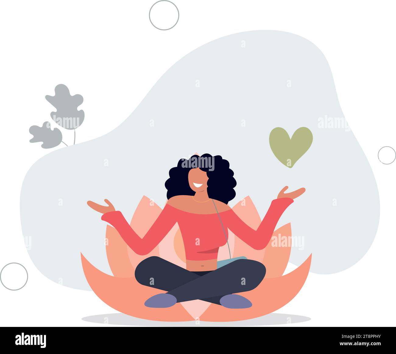 Meditation process with calm and relaxing mental practice.Mind and body harmony with peace balance. Stock Vector
