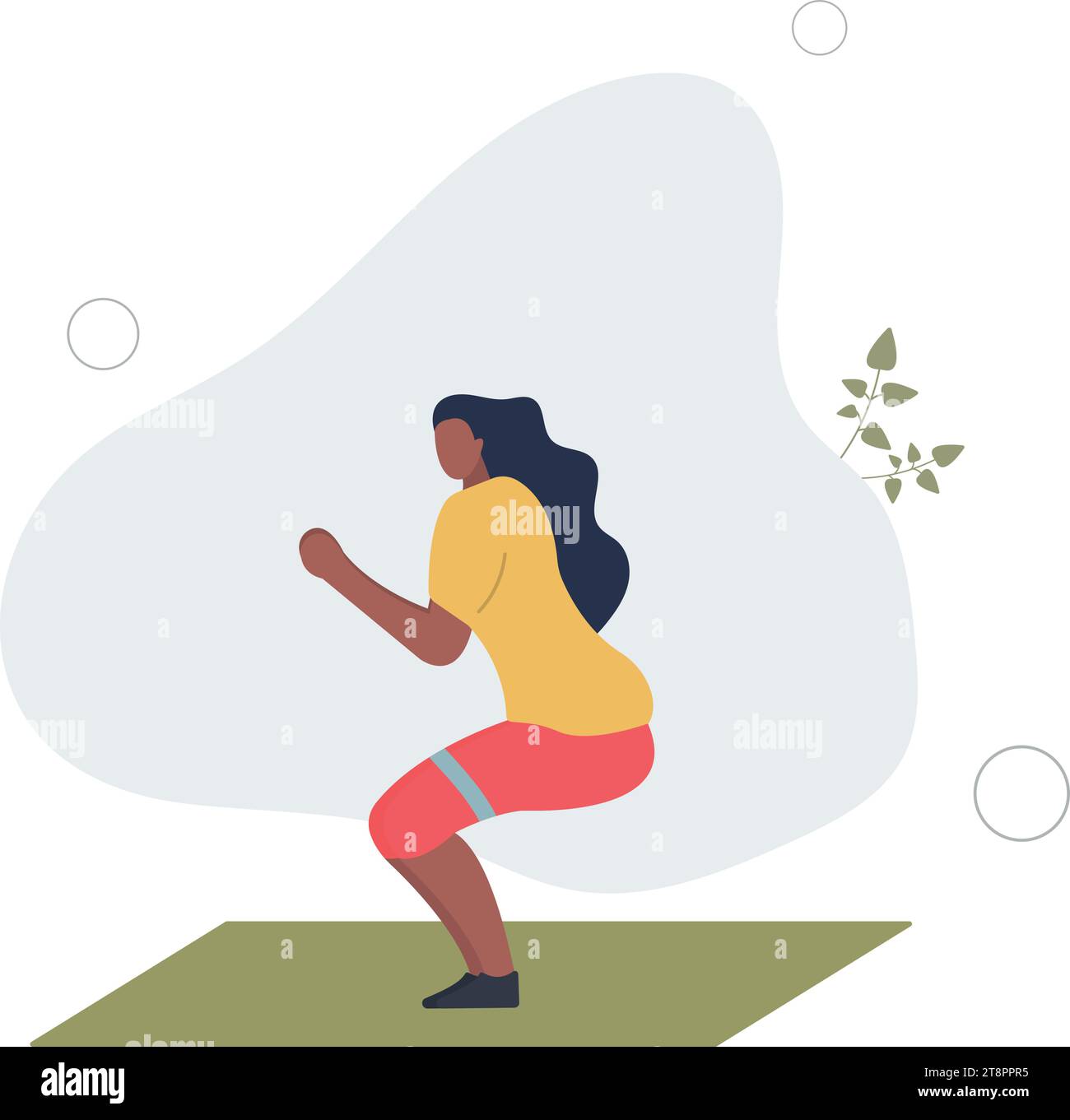 young woman exercising with elastic bands, healthy lifestyle conceptflat vector illustration. Stock Vector