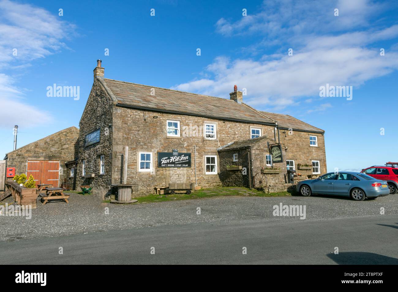 The Tan Hill Inn is a public house at Tan Hill, North Yorkshire. It is the highest inn in the British Isles at 1,732 feet (528 m) above sea level. Stock Photo