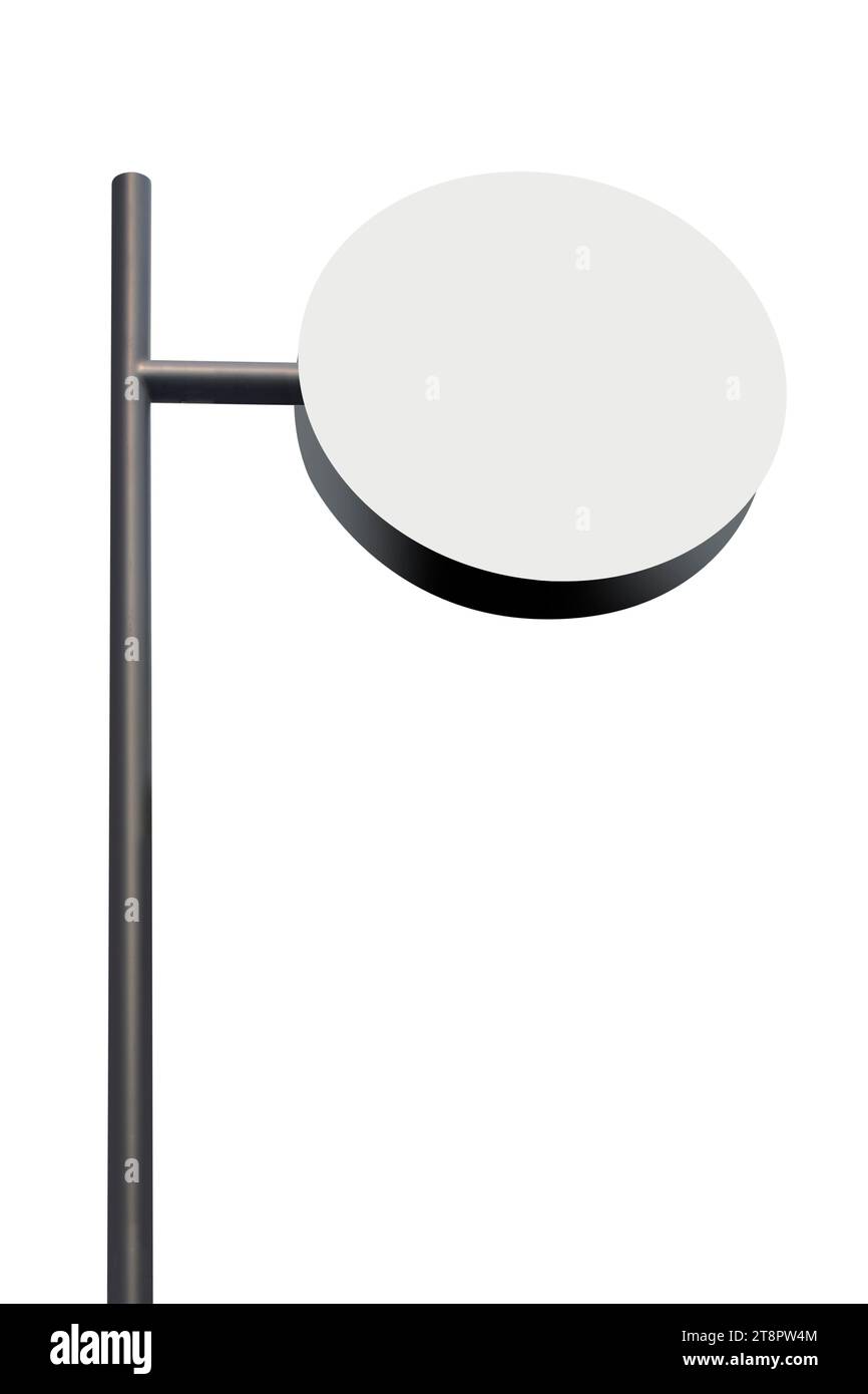 Empty round signboard for copy space isolated over white background ...