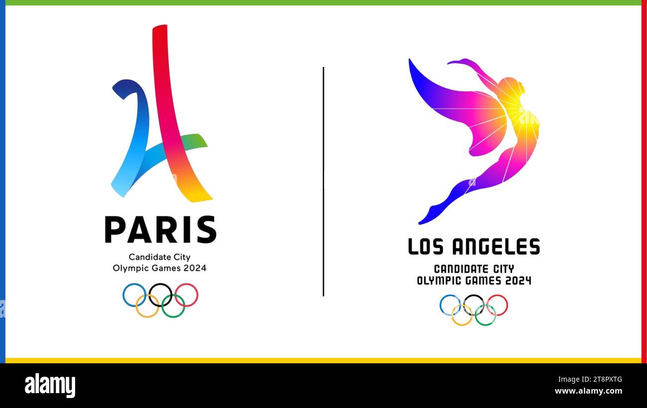 offical logo of the Paris 2024 and Los Angeles 2024 Candidate Olympic Games vector illustrator image. Stock Vector