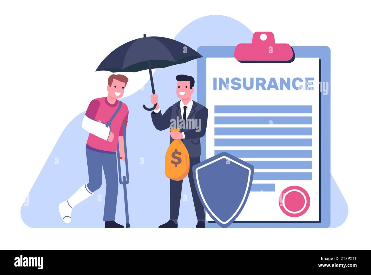 Man is injured and gets insurance. Disabled patient with crutches