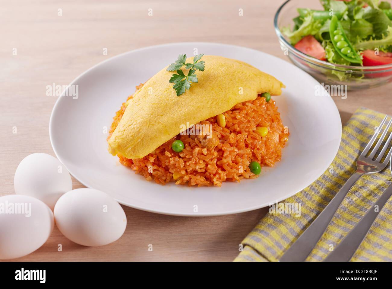 Japanese style Omurice omelette and rice Stock Photo