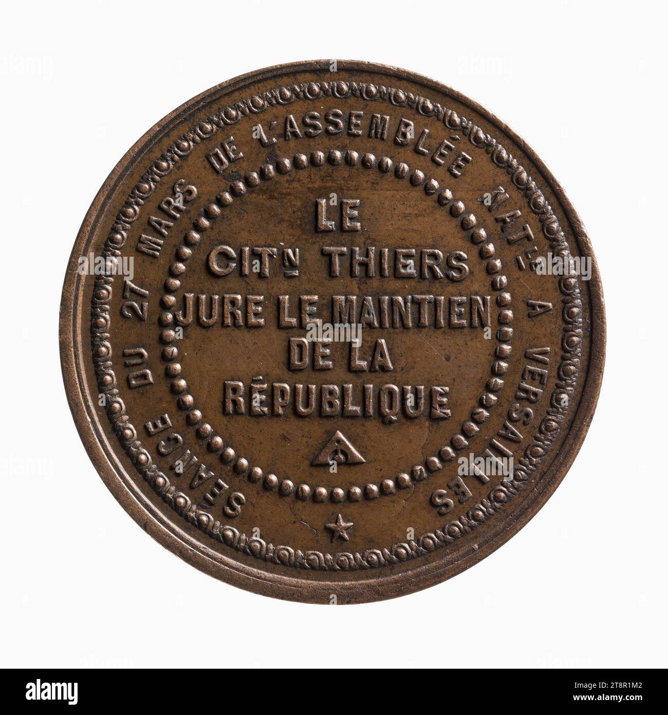Adolphe Thiers swears the maintenance of the French Republic in the National Assembly, March 27, 1871, In 1871, Numismatic, Medal, Copper, Dimensions - Work: Diameter: 2.7 cm, Weight (type size): 9.56 g Stock Photo