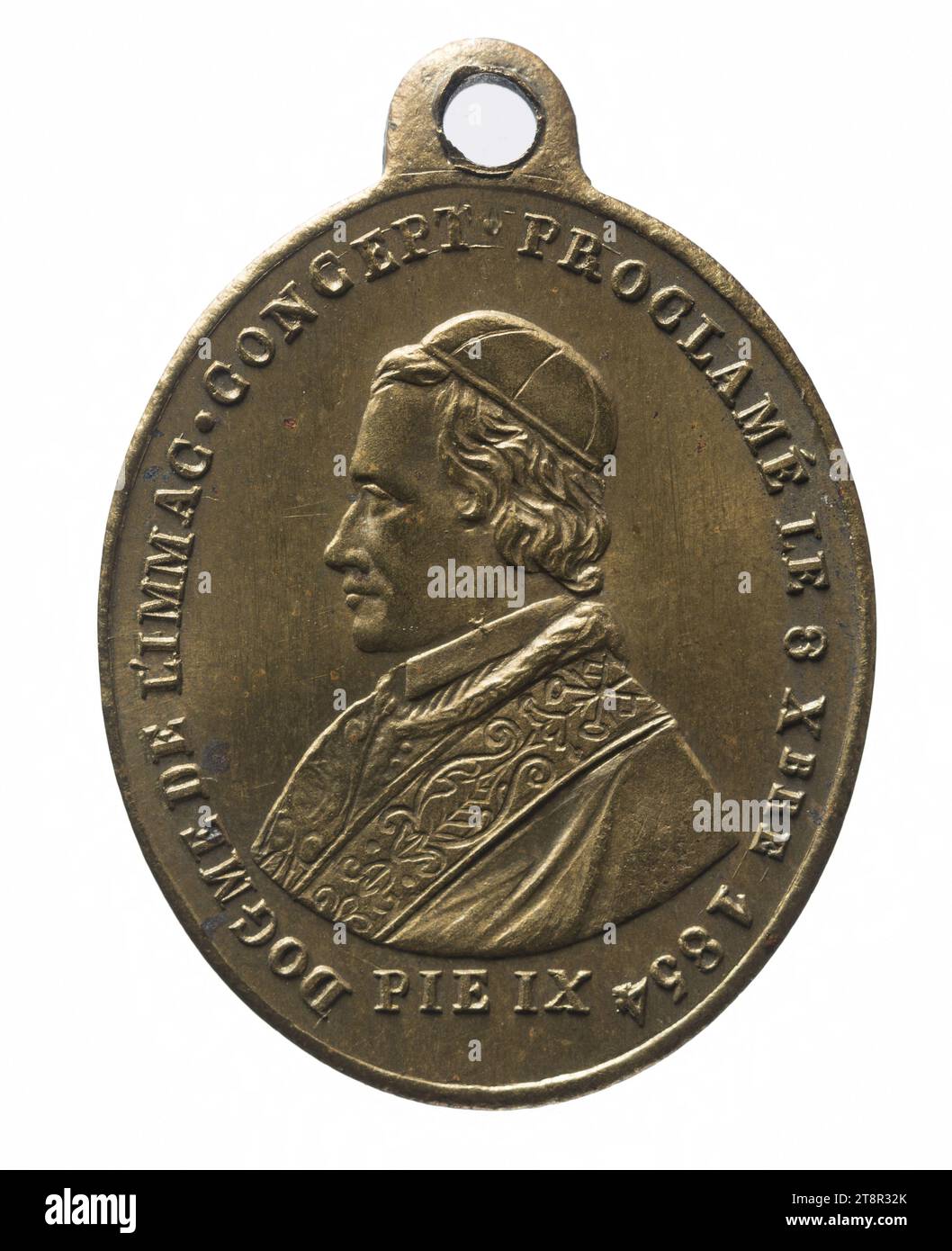 Proclamation of the dogma of the Immaculate Conception by Pius IX, December 8, 1854, In 1854, Numismatic, Medal, Copper, Silver plated = silver plating, Dimensions - Work: Height: 1.7 cm, Width: 1.4 cm, Weight (type dimension): 1.08 g Stock Photo