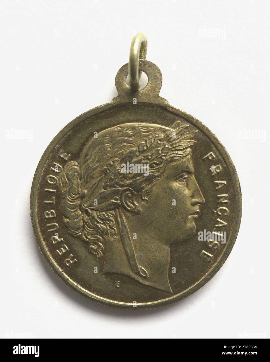 Band and Orphéon Contest in l'Aigle (Orne), September 8, 1872, Array, Numismatic, Medal, Copper, Gilt = gilding, Dimensions - Work: Diameter: 2.3 cm, Weight (type dimension): 4.97 g Stock Photo