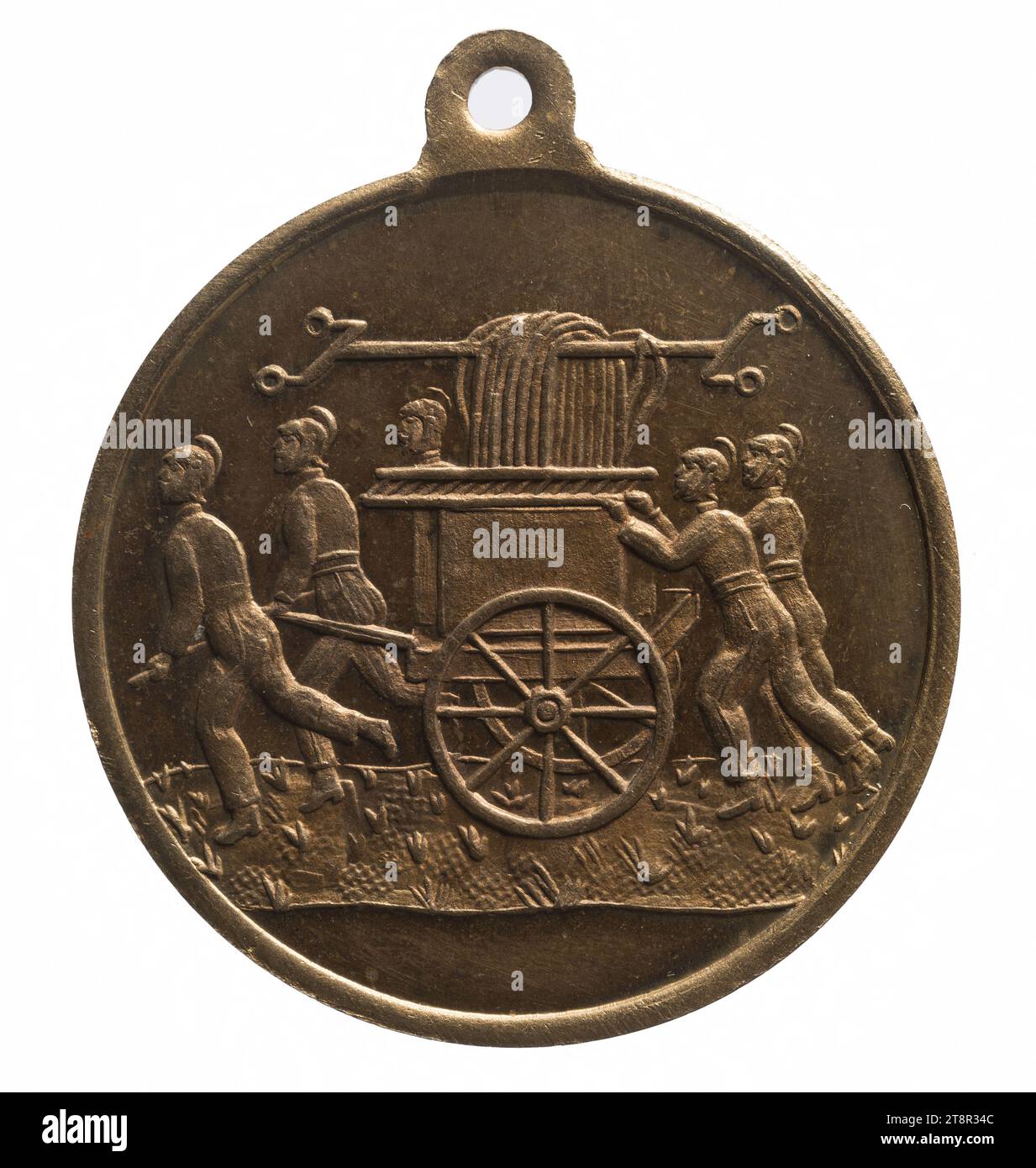 Competition of maneuvers of fire pumps in Creteil, June 29, 1879, In 1879, Numismatic, Medal, Copper, Gilt = gilding, Dimensions - Work: Diameter: 3.3 cm, Weight (type dimension): 8.94 g Stock Photo