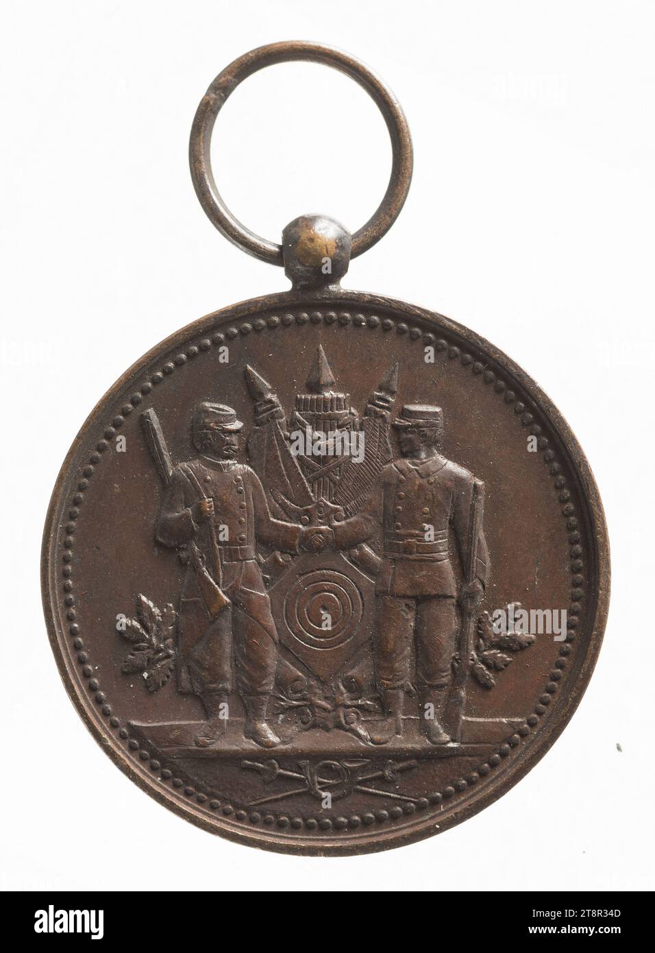 Shooting contest, prize awarded by the 'Beni mange tout cru' society, 1888, In 1888, Numismatic, Medal, Bronze, Dimensions - Work: Diameter: 3 cm, Weight (type dimension): 10.31 g Stock Photo