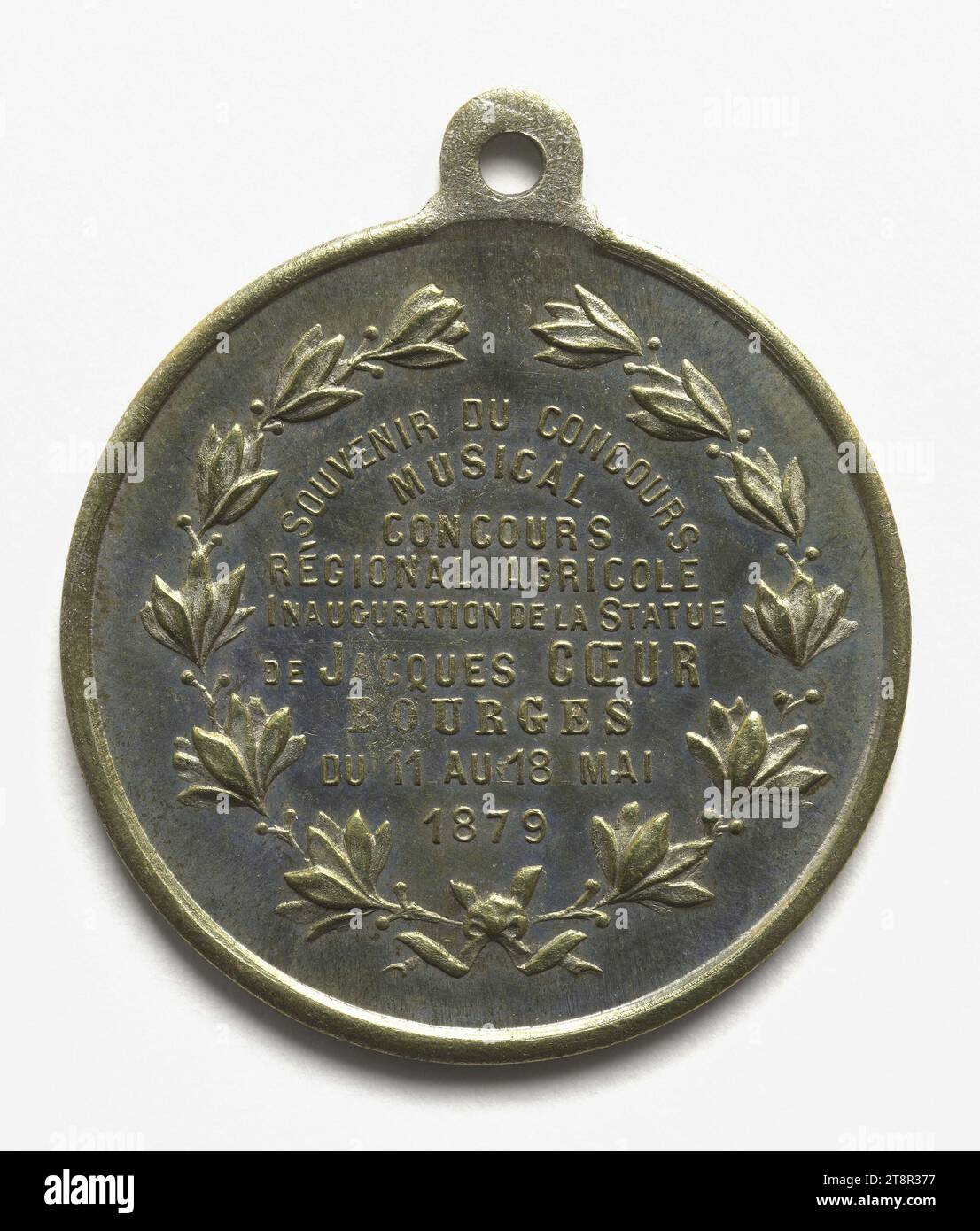 Musical contest, regional agricultural contest and inauguration of the statue of Jacques Coeur in Bourges, May 11-18, 1879, In 1879, Numismatic, Medal, Copper, Silver plated = silver plating, Sizes - Work: Diameter: 3.2 cm, Weight (type size): 7.93 g Stock Photo