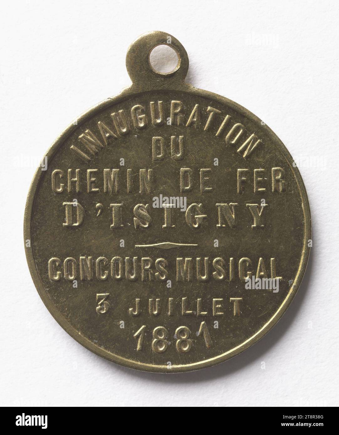 Musical contest during the inauguration of the railway of Isigny, July 3, 1881, Array, Numismatic, Medal, Copper, Gilt = gilding, Dimensions - Work: Diameter: 2.3 cm, Weight (type dimension): 3.76 g Stock Photo
