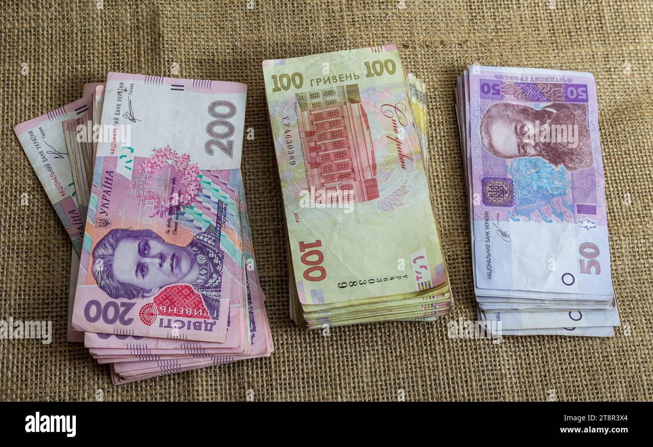 Bundles of Ukrainian hryvnia banknotes. Ukrainian hryvnia banknotes ...