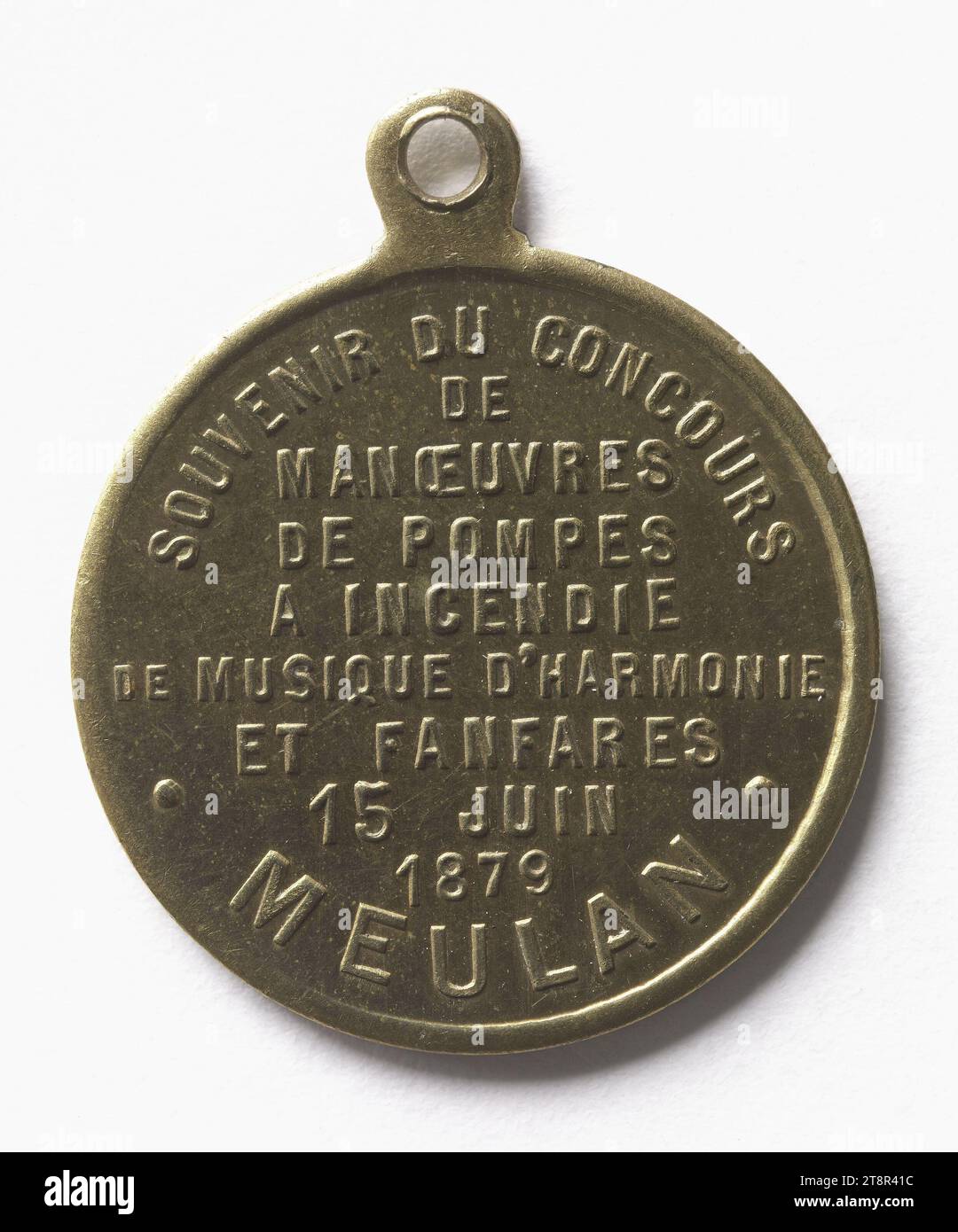 Souvenir of the fire pump drill contest in Meulan, June 15, 1879, Array, Numismatic, Medal, Copper, Gilt = gilding, Dimensions - Work: Diameter: 3.3 cm, Weight (type dimension): 8.7 g Stock Photo