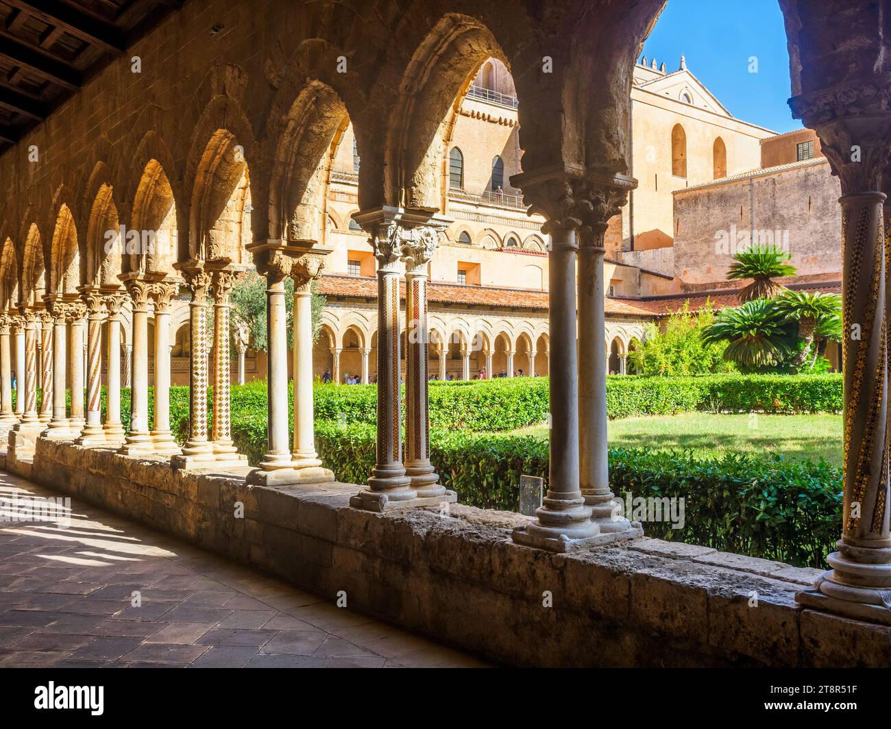 Monreale Cathedral Cloister and gardens in Monreale, Palermo - Sicily, Italy Stock Photo