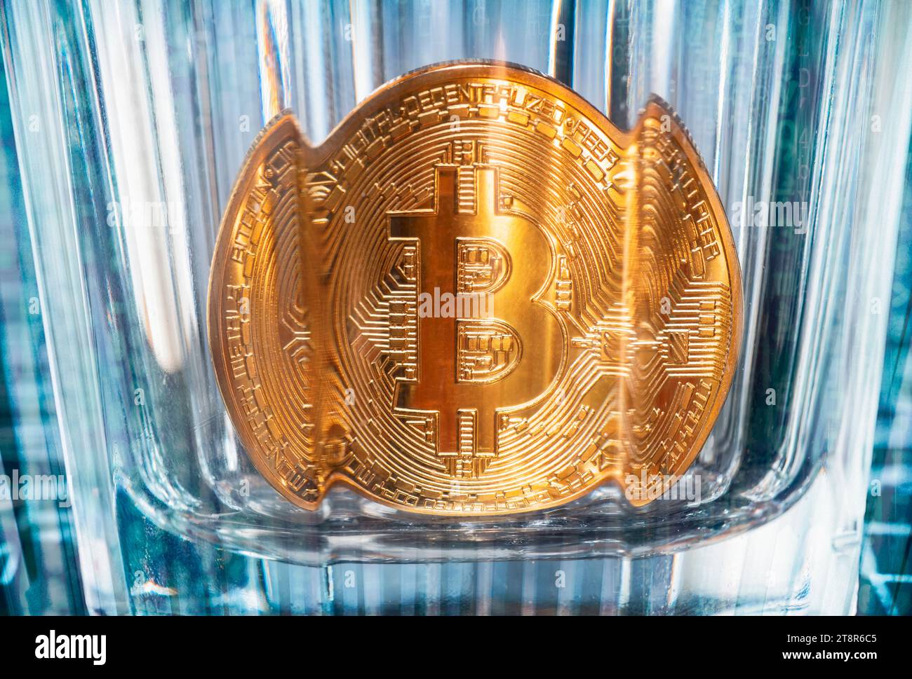 Different facets of the cryptocurrency Bitcoin Stock Photo