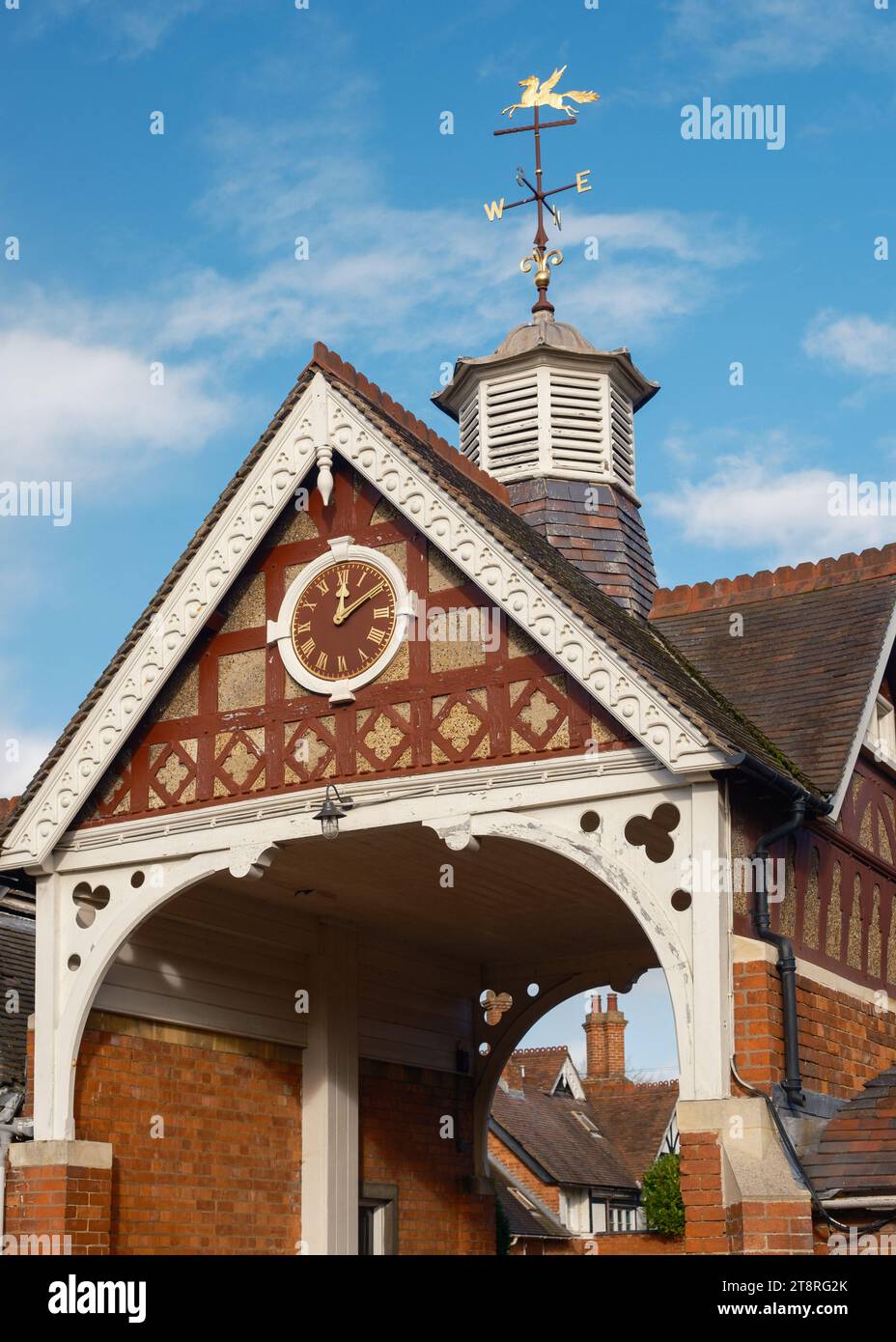 The clock tower and weather vane at Bletchley Park museum, home of the