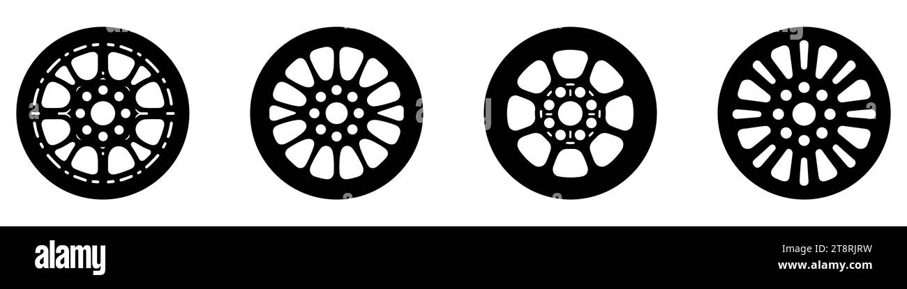 Car wheel disc icon. Set of black icons of car rims. Vector illustration Stock Vector