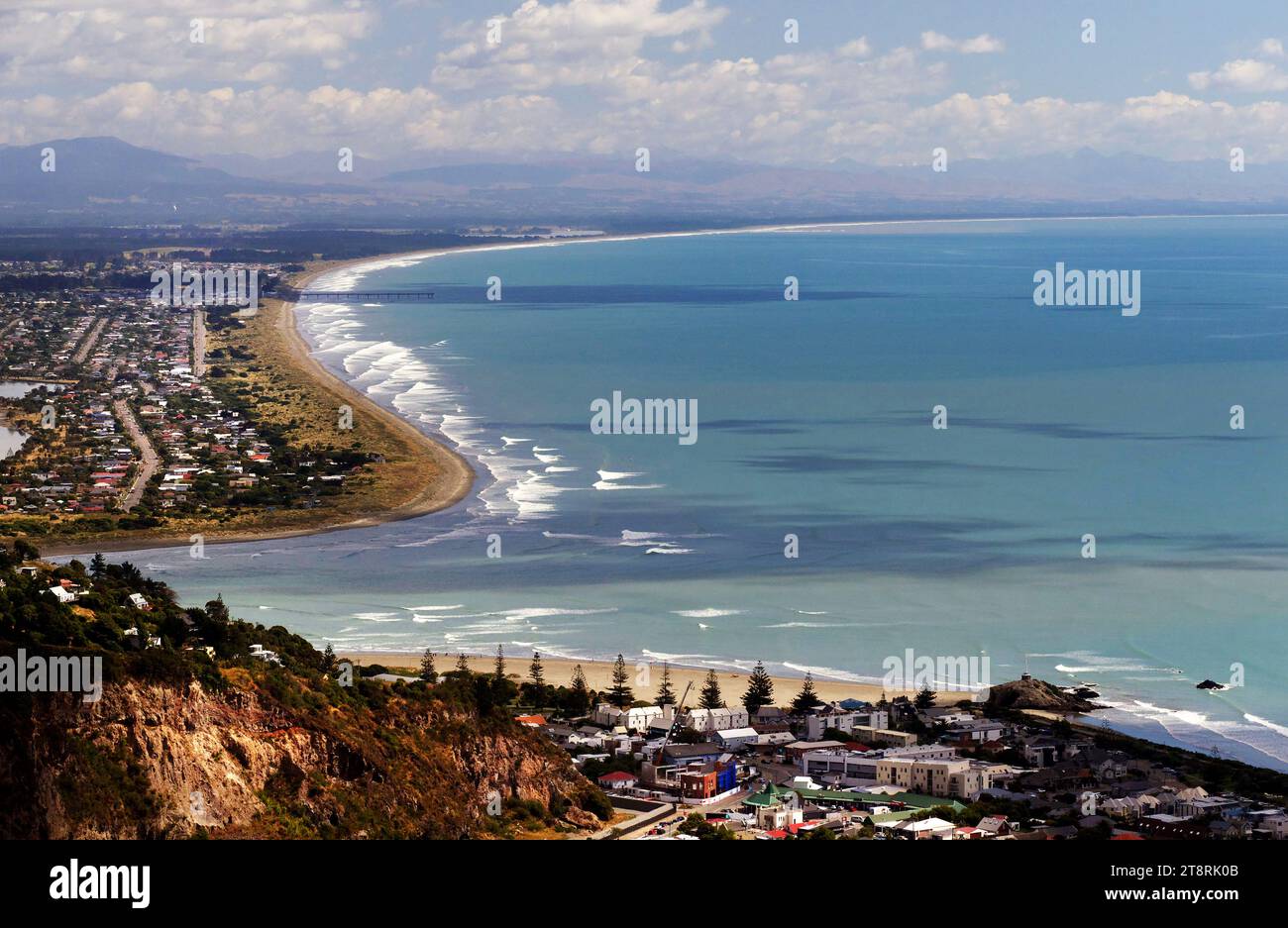 Pegasus Bay. NZ, Pegasus Bay, earlier known as Cook's Mistake, is a bay on the east coast of the South Island of New Zealand Stock Photo