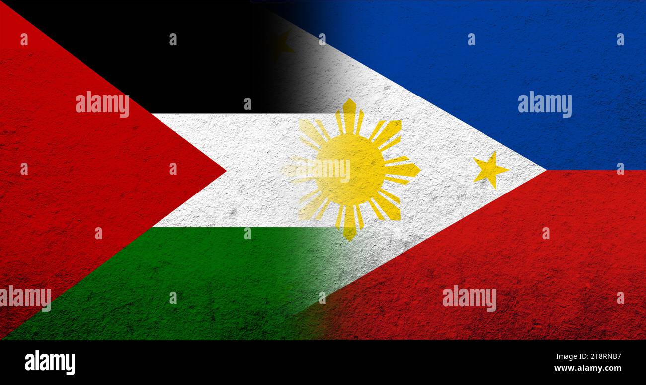 Flag of Palestine and The Republic of the Philippines National flag. Grunge background Stock Photo