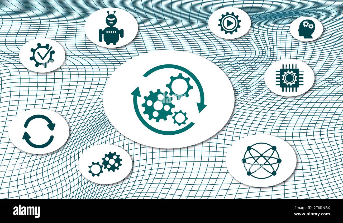 Concept of automation with icons on mesh network Stock Photo - Alamy