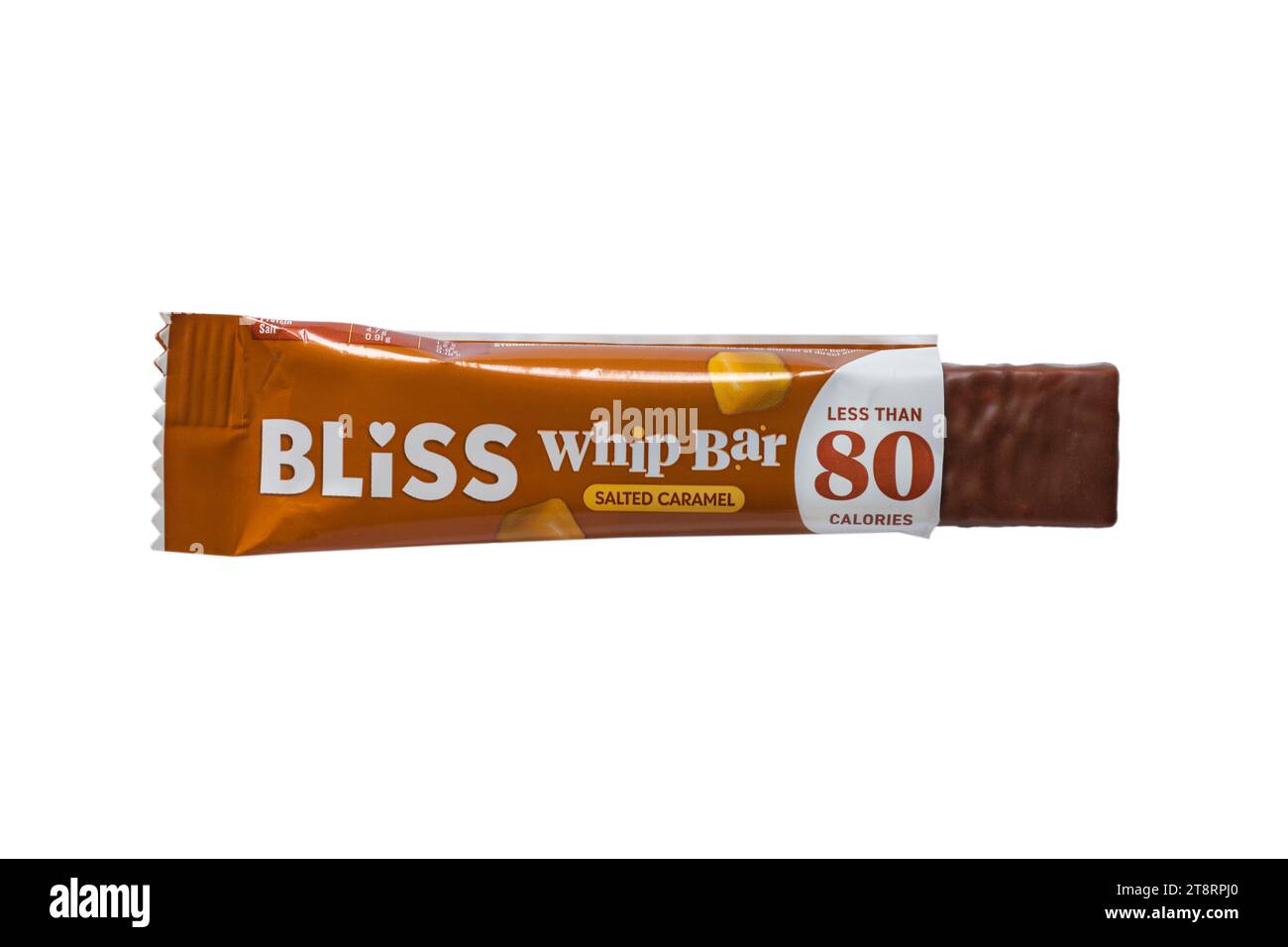 Bliss salted caramel whip bar gluten free opened too show contents isolated on white background