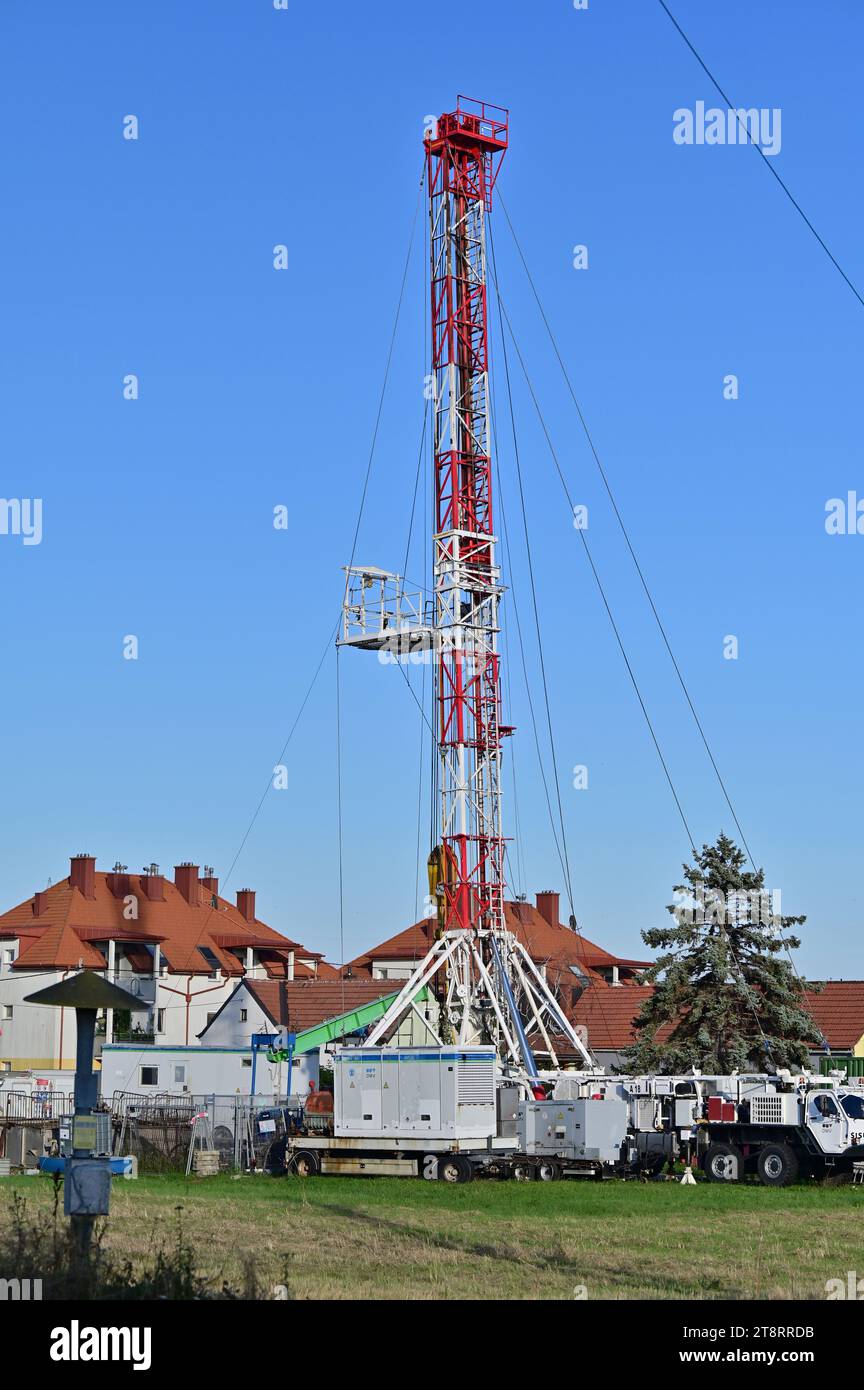 Oil and gas drilling in Prottes in the Weinviertel, Lower Austria Stock Photo